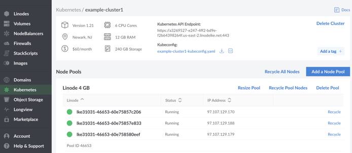 Kubernetes cluster&rsquo;s details page