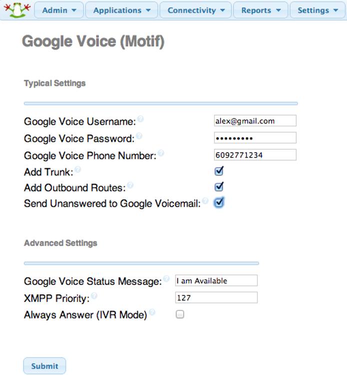 Google Voice options.