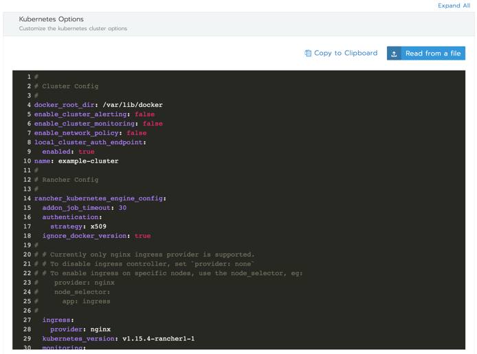 Rancher Add Cluster form - YAML editor