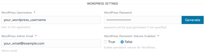 Rancher WordPress setup form - WordPress Settings