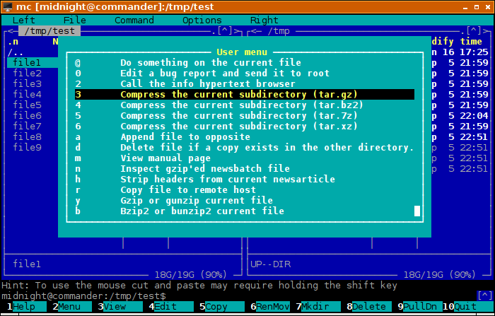 Midnight Commander User Menu