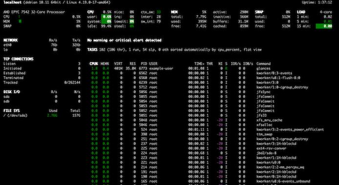 glances output in a web browser