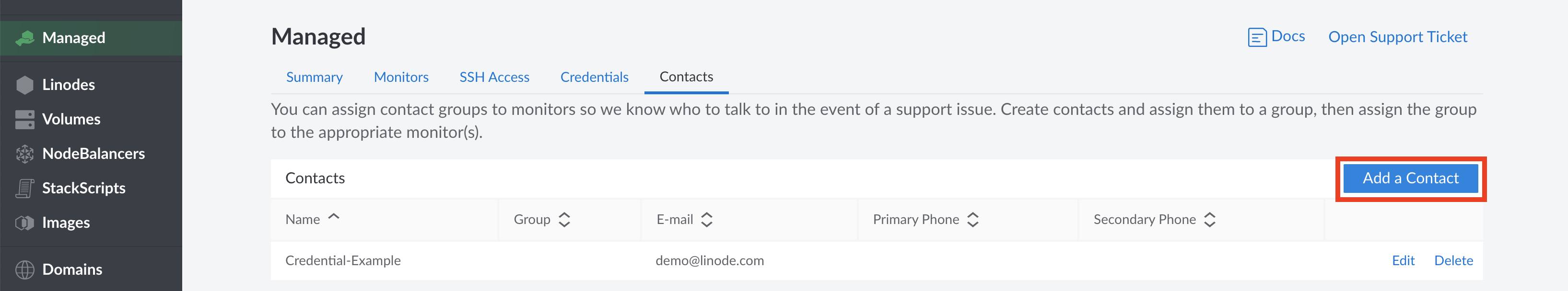 Linode Managed Contacts