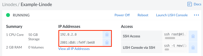 Summary section with the IP addresses highlighted