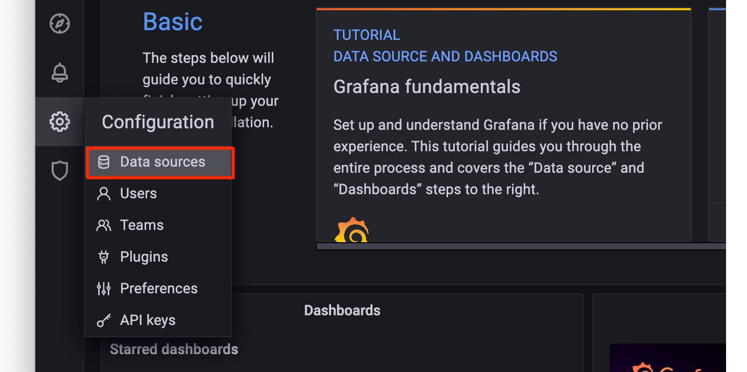 Screenshot of Grafana&rsquo;s configuration menu